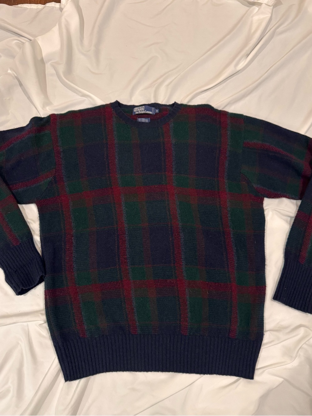 Vintage Polo Ralph Lauren Tartan Plaid Lambswool Camel Hair Sweater Men’s M Blac